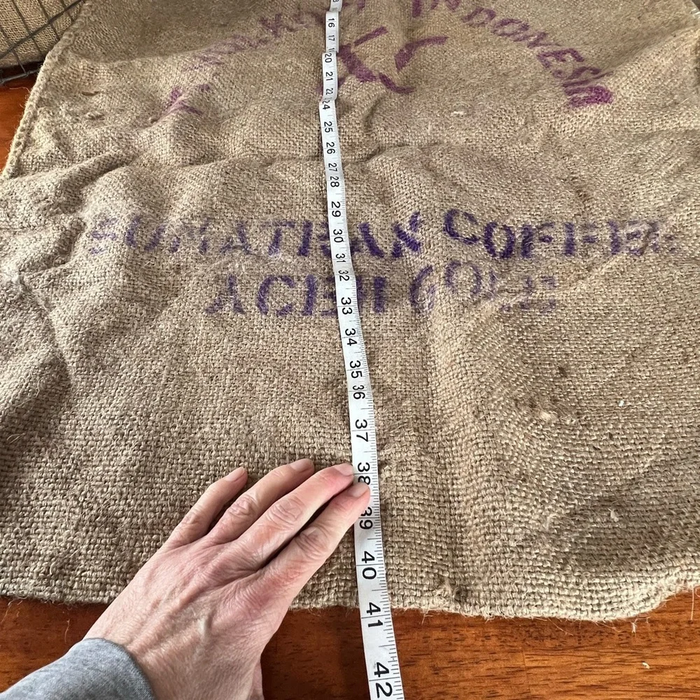 Burlap Coffee Sack with Purple Print​